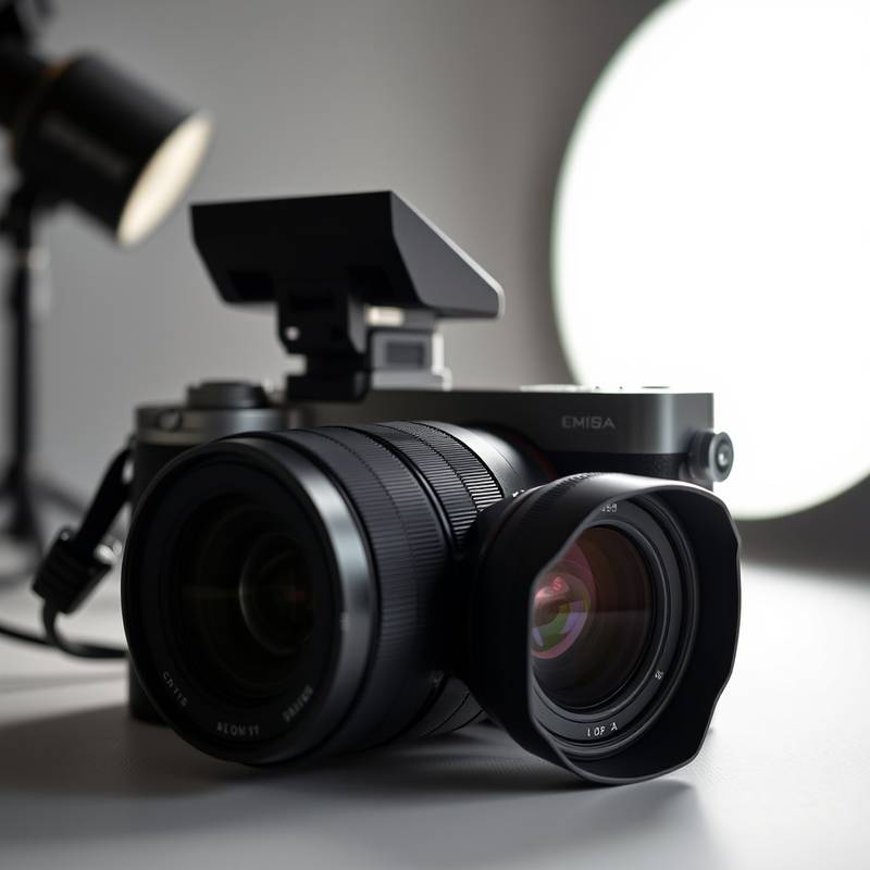 Câmera mirrorless com uma lente destacável.